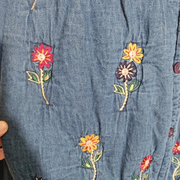 Vintage Life Style Plus Woman's Cotton Floral Embroidered Button Front Shirt - Picture 4 of 9